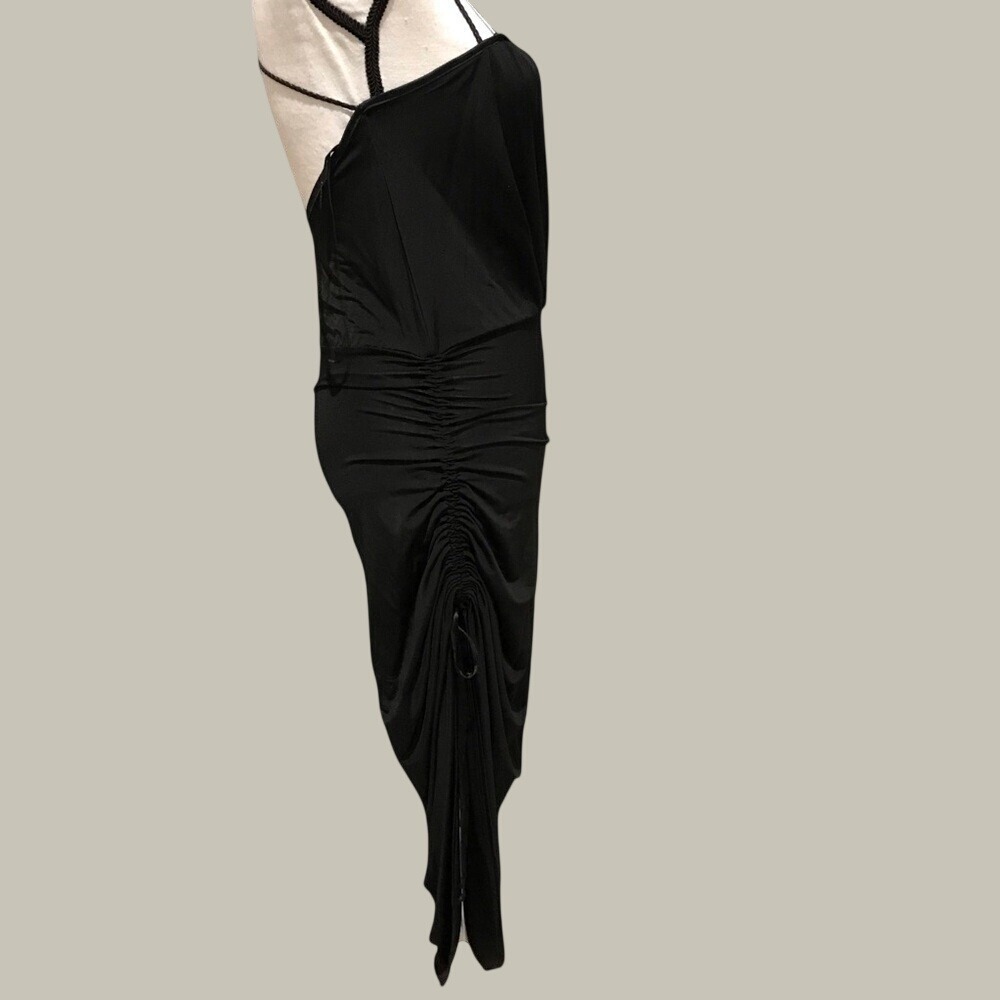 Bebe Black Siren Draped Ruched Side Spaghetti Strap Midi Dress Size S - Picture 4 of 9